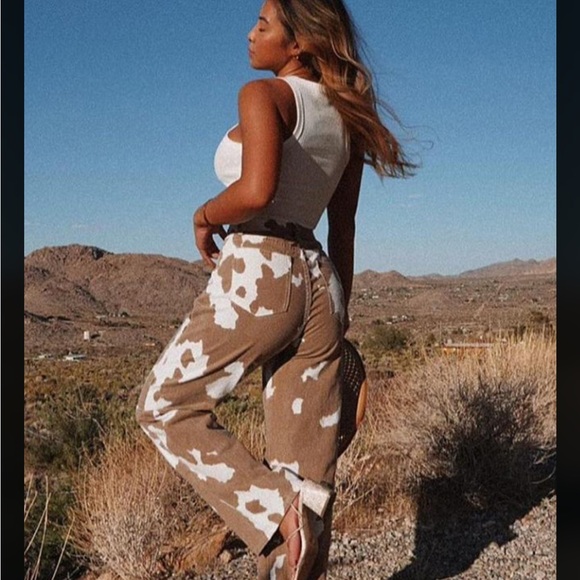 12th Tribe Midland Cow Print Jeans - Picture 2 of 4